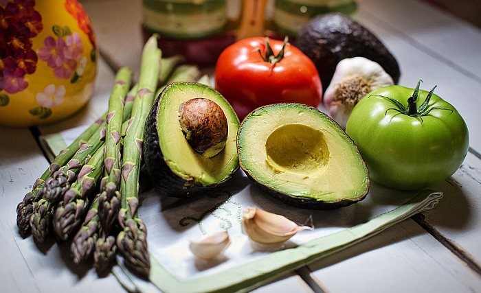 Healthy foods avocado, asparagus