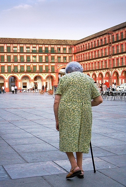 Old woman walking around