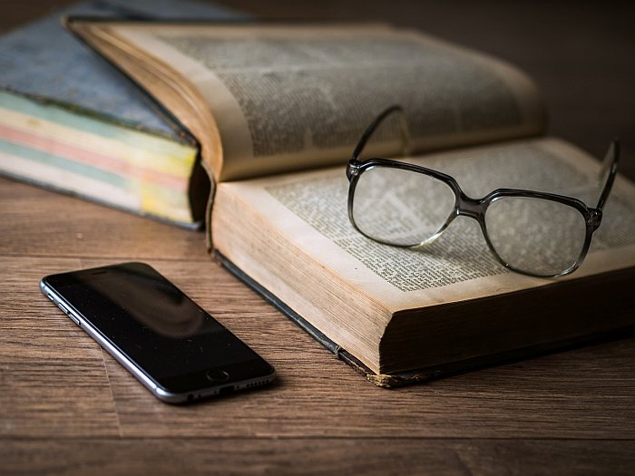 book glasses phone
