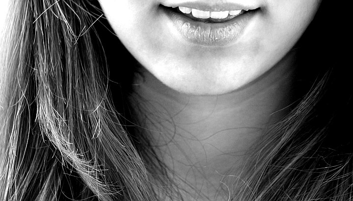 girl teeth smile bw